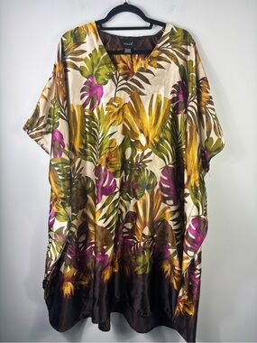 Ashro Kaftan Silky Dress Tropical Print One Size